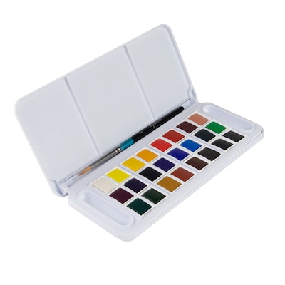 Daler-Rowney Aquafine Watercolor Paint Half Pan Travel Set, Assorted Colors, 24 Pieces (DRW131900102