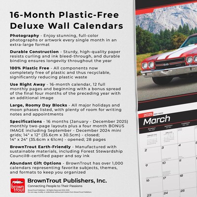 2025 BrownTrout American Muscle Cars  7" x 12" Monthly Deluxe Wall Calendar (9781975479398)