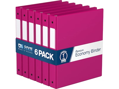 Davis Group Premium Economy 1" 3-Ring Non-View Binders, Pink, 6/Pack (2311-43-06)