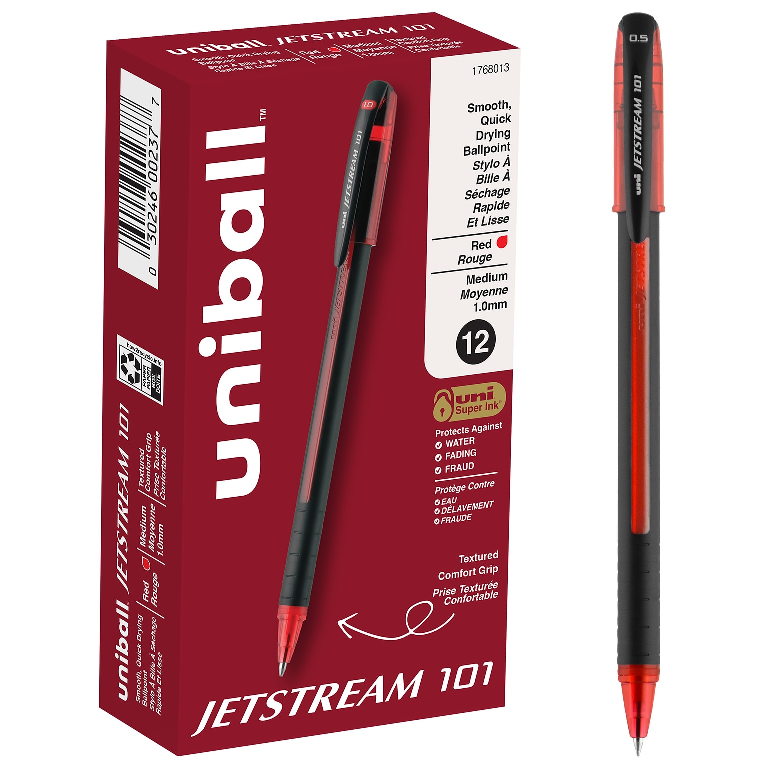 uni-ball Jetsream 101 Ballpoint Pen, Medium Point, 1.0mm, Red Ink, Dozen (1768013)