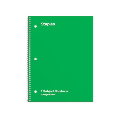 Staples 1-Subject Notebook, 8 x 10.5, College Ruled, 70 Sheets, Green (TR27502)