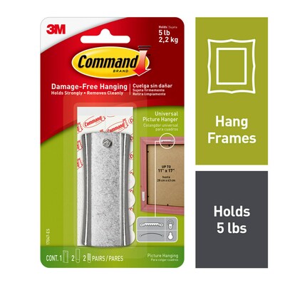 Command Universal Picture Hanger w/ Stabilizer Strips, Silver (17047-ES)