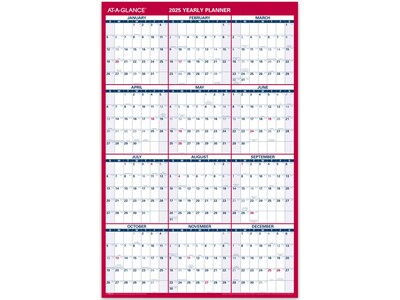 2025 AT-A-GLANCE 36 x 24 Yearly Wall Calendar, Reversible, White/Red (PM212-28-25)
