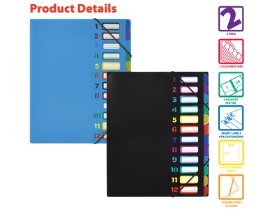 Better Office 24-Pocket Expanding File Folders, Assorted Colors, 2/Pack (59602-2PK)
