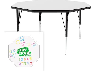 Correll Octagonal Activity Table, 48" x 48", Height-Adjustable, Frosty White/Black (A48DE-OCT-80)