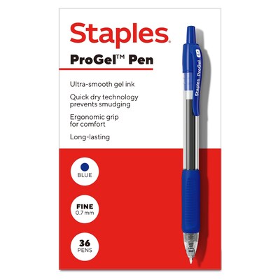 Staples ProGel™ Retractable Gel Pen, Fine Point, 0.7mm, Blue Ink, 36/Pack (ST62108)