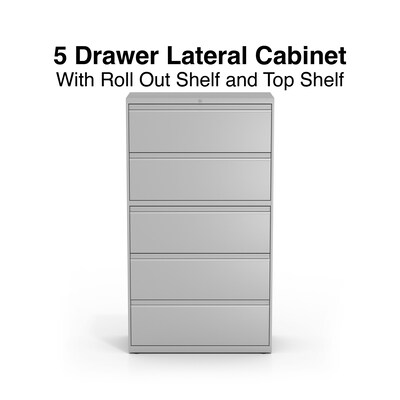 Quill Brand® Commercial 5 File Drawers Lateral File Cabinet, Locking, Gray, Letter/Legal, 36W (2174
