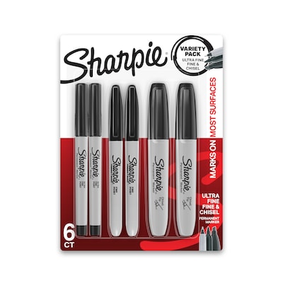 Sharpie Variety Pack Permanent Markers, Assorted Tips, Black, 6/Pack  (2135318)