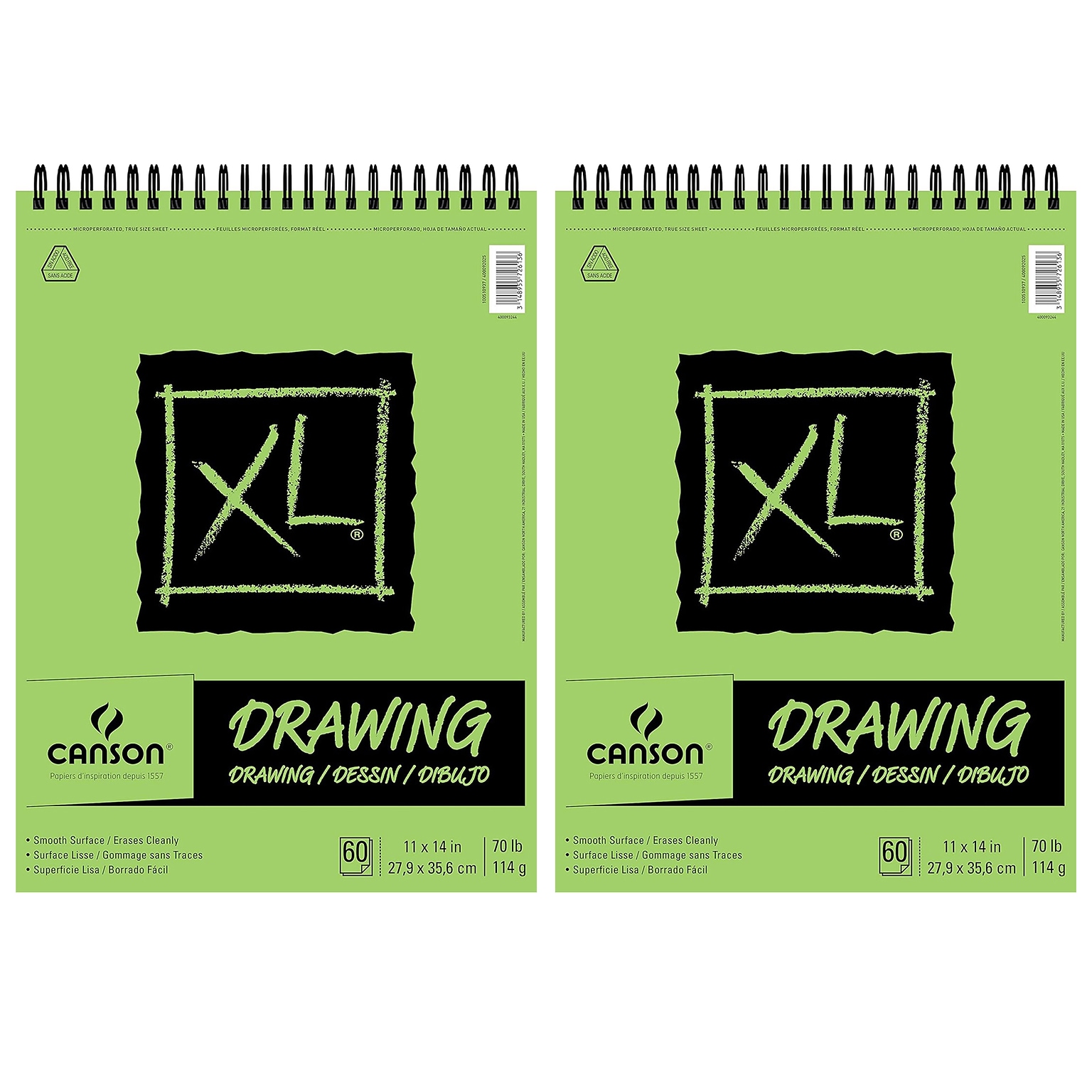 Canson XL Series 11x 14 Wire Bound Drawing Sketch Pad, 60 Sheets/Pad, 2/Bundle (MCXC100510937-2)