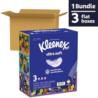 Kleenex Ultra Soft Facial Tissue, 3-Ply, 120 Tissues/Box, 3 Boxes/Pack (54314)