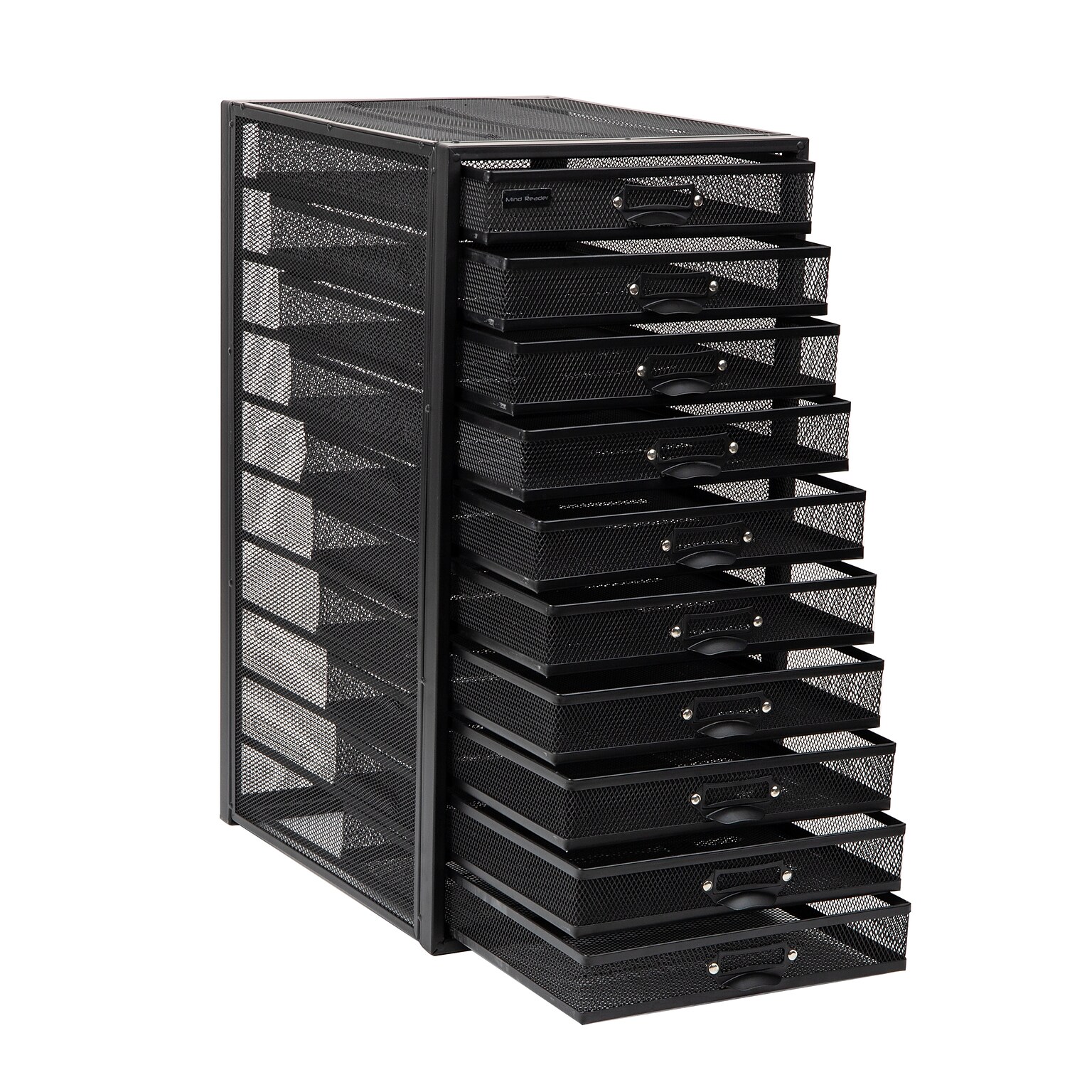 Mind Reader 10-Compartment Metal Mesh File Storage Drawers, Black (10CABMESH-BLK)