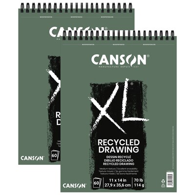 Canson XL Series 11 x 14 Wire Bound Recycled Drawing Sketch Pad, 60 Sheets/Pad, 2/Bundle (MCXC1005