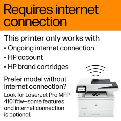 HP LaserJet Pro MFP 4101fdwe Wireless All-in-One Printer, Scan Copy Fax,  Fast, Requires Internet, Be | Quill.com