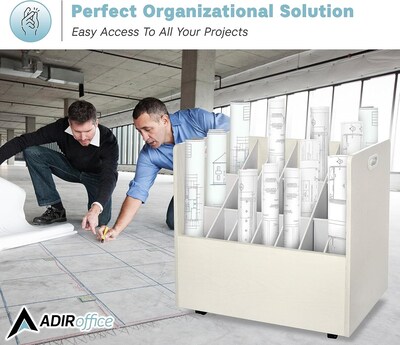 AdirOffice 21-Slot Mobile Roll File, 28.5"H x 30"W x 15.75"D, White, 2/Pack (625-WHI-2PK)