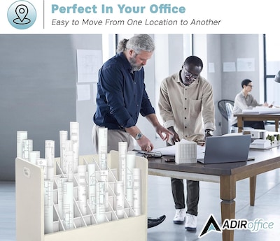 AdirOffice 50-Slot Mobile Roll File, 28.5"H x 30"W x 15.75"D, White (626-WHI-2PK)