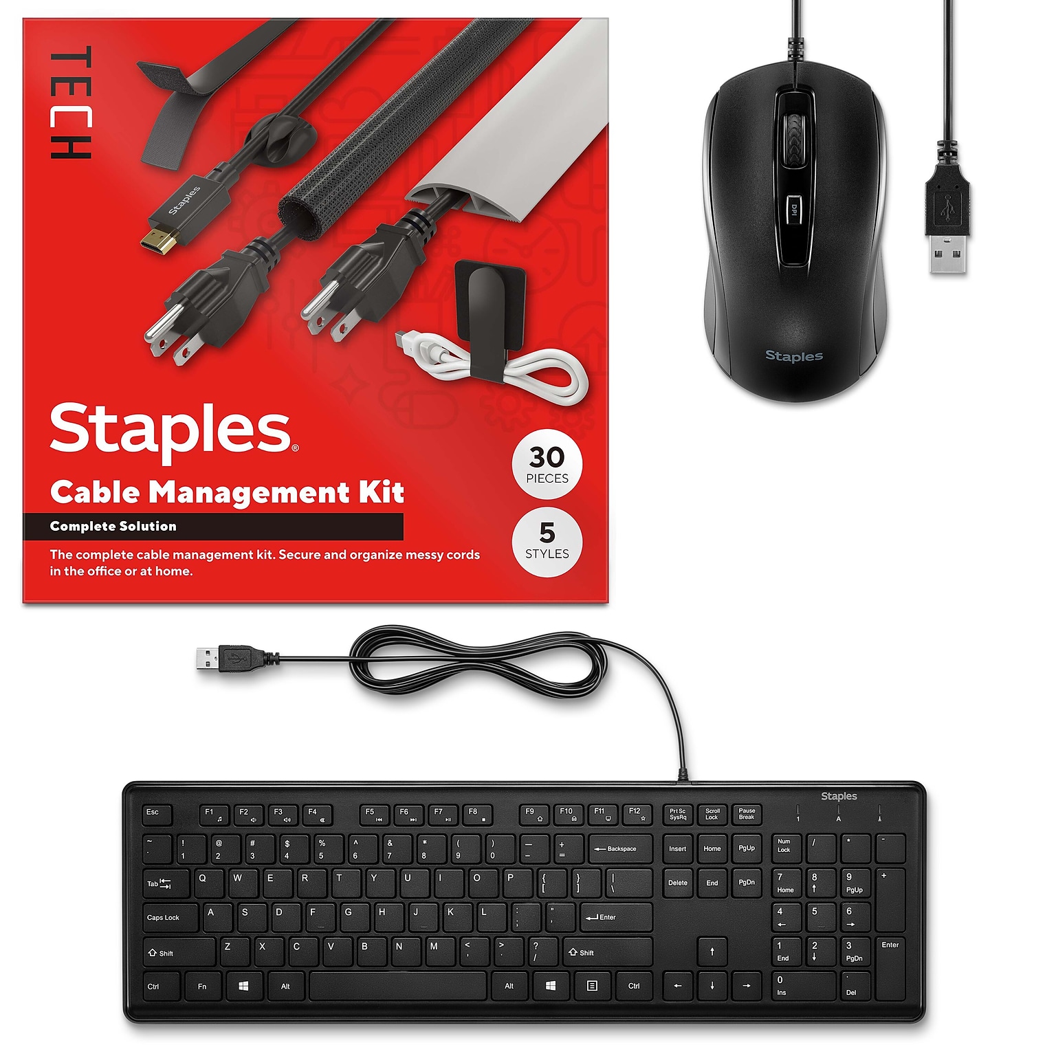 Free Staples TECH Cable Management Kit, Assorted Colors, 30/Pack (ST62395) with purchase of 10 Pack-