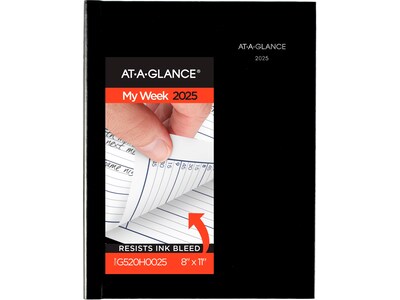 2025 AT-A-GLANCE DayMinder 8 x 11 Weekly Appointment Book Planner, Faux Leather Cover, Black (G520