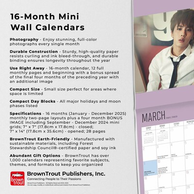 2025 BrownTrout BTS 7" x 14" Monthly Mini Wall Calendar, (9781975479374)