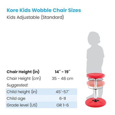 Kore Design Kids Adjustable Standard Wobble Chair 14" to 19", Red (KD-3100)