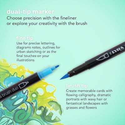 Lyra Aqua Brush Duo Water-Based Marker, Dual-Tip, Assorted Colors,  6 Markers/Set, 2 Sets/Bundle (LYXL6521063-2)