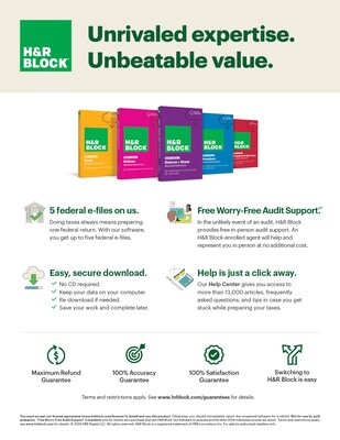 H&R Block Tax Software Basic 2024 for 1 User, Win/Mac, Download (1013800-24)