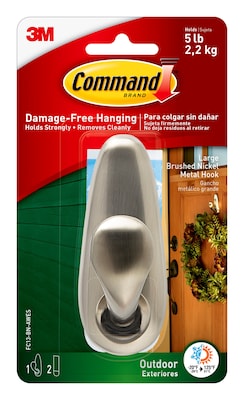 Command  Large Metal Hook, 5 lb., Brushed Nickel (FC13-BN-AWES)