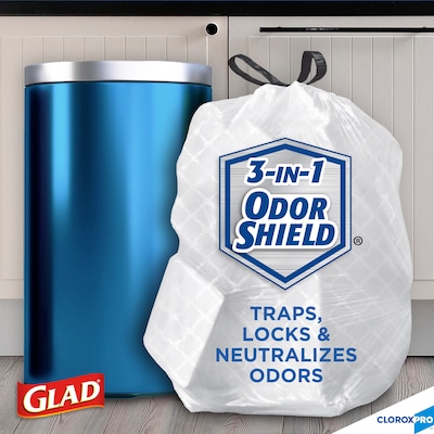 Glad 13 Gallon Trash Bag, 8.5"x8.5", Low Density, .72 mil, White, 100 Bags/Box (CLO 78526)