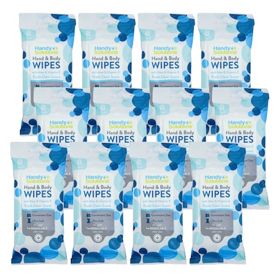 Handy Solutions Moist Hand and Body Wipes Travel Pack, 12 Packs/Traypack, 12 Traypacks/Carton