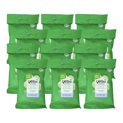 Yes To Cucumbers Soothing Hypoallergenic Facial Wipes Travel Pack, 8 Packs/Bag, 6 Bags/Carton