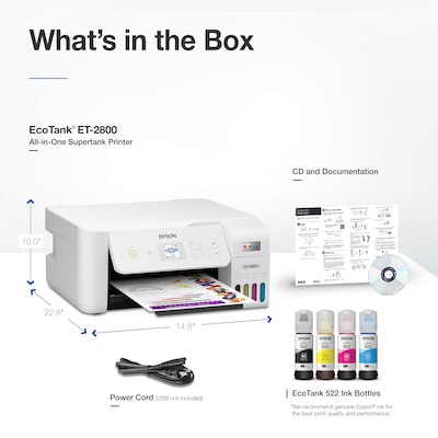 Epson EcoTank ET-2800 Wireless Color All-In-One Inkjet Printer (C11CJ66202)  | Quill.com