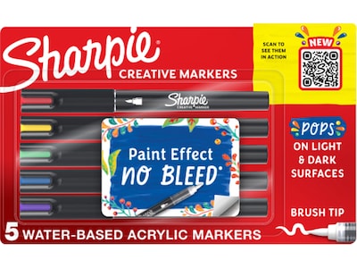 Sharpie Water-Based Creative Markers, Brush Point, Assorted Colors, 5/Pack (2196904)