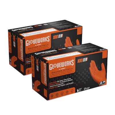 Gloveworks GWON Nitrile Gloves, X-Large, Orange, 100/Box, 10 Boxes/Carton (GWON48100XX)