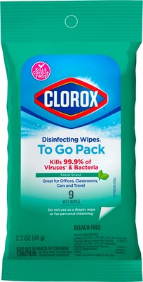 Clorox Disinfecting Wipes, Fresh Scent, 9 Wipes/Container, 24/Carton (01665)