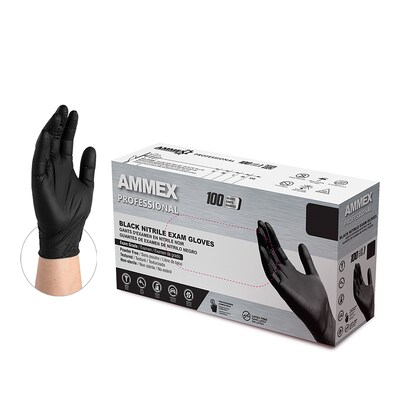 Ammex Professional Series Powder Free Nitrile Exam Gloves, Latex Free, Large, Black, 100/Box (ABNPF4