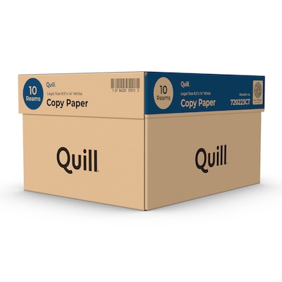 Quill Brand® 8.5" x 14" Copy Paper, 20 lbs., 92 Brightness, 500 Sheets/Ream, 10 Reams/Carton (720223)
