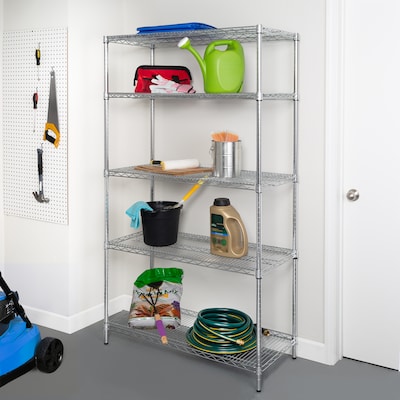 Honey-Can-Do 5-Tier Heavy-Duty Adjustable Shelving Unit with 800-lb Shelf Capacity, 18"W, Chrome (SHF-01441)