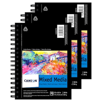 Canson Artist Series 5.5 x 8.5 Wire Bound Mixed Media Sketch Pad, 30 Sheets/Pad, 3/Bundle (MCXC400