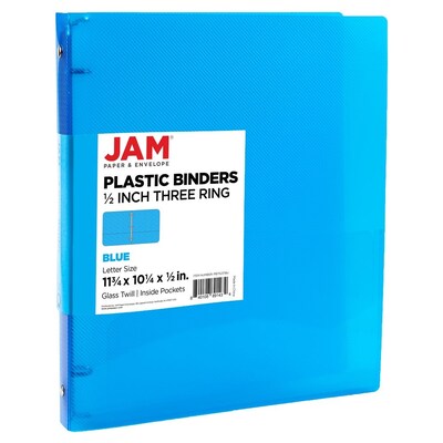 JAM Paper 1/2 3-Ring Flexible Poly Binder, Blue (PB75237BU)