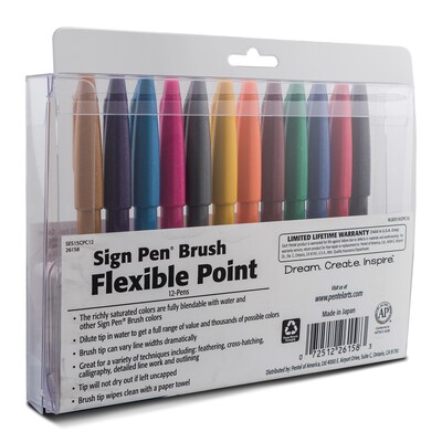 Pentel Arts Sign Pen, Assorted Colors, 12/Set (PTASES15CPC12)