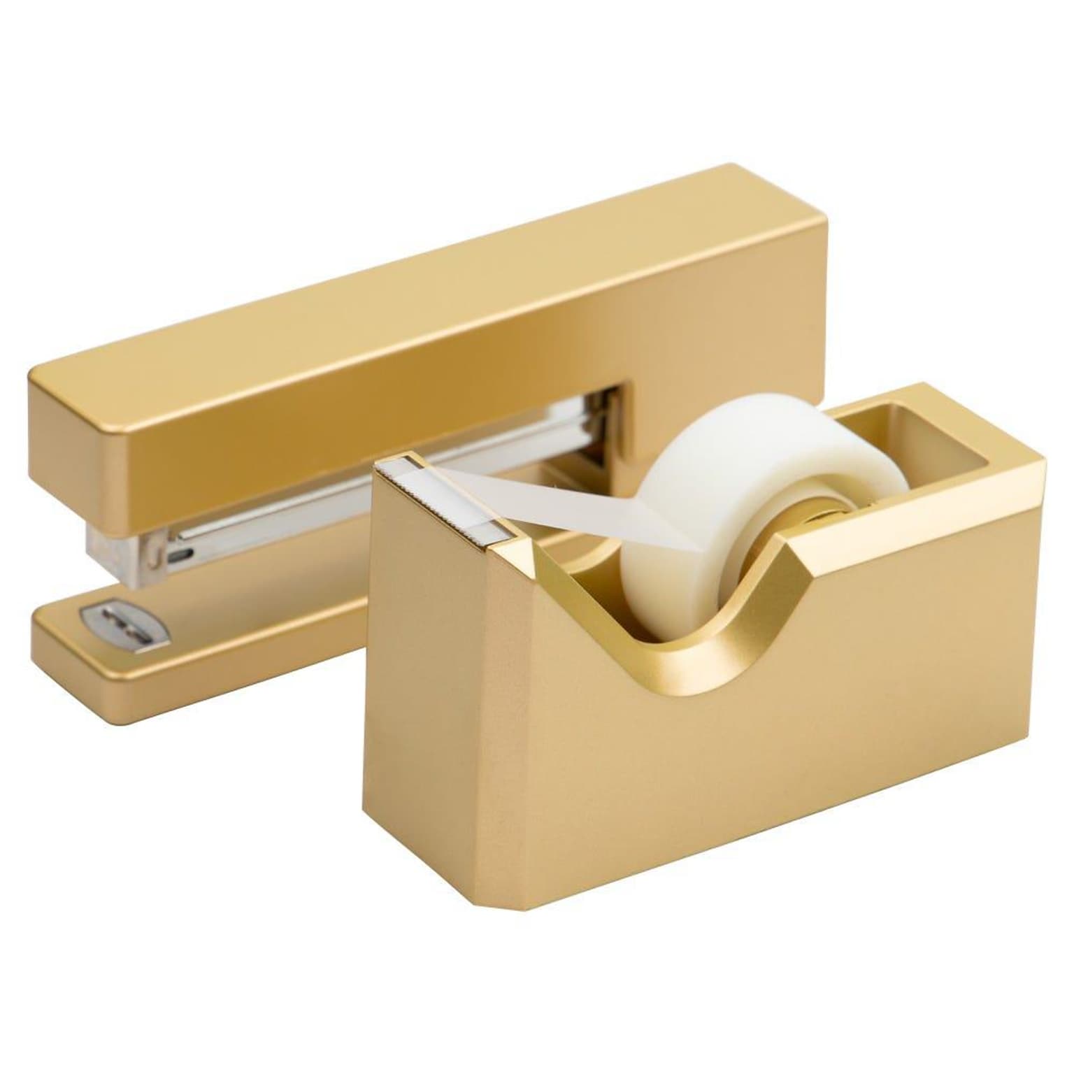 JAM Paper® Office & Desk Sets, 1 Stapler & 1 Tape Dispenser, Gold, 2/Pack (3378go)