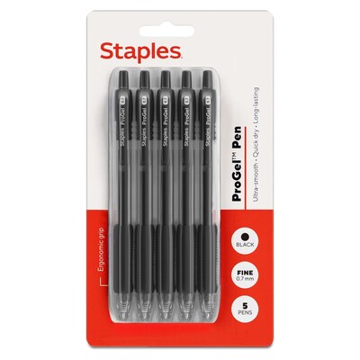 Staples ProGel™ Retractable Gel Pen, Fine Point, 0.7mm, Black Ink, 5/Pack (ST62098)