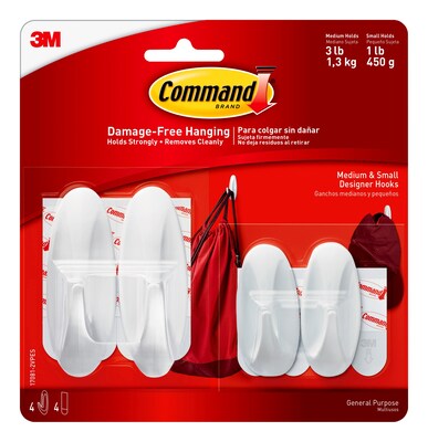 Command Assorted Hooks, 3 lb., White, 2-Small Command Hooks, 2-Medium Command Hooks, 2-Pairs (17081-