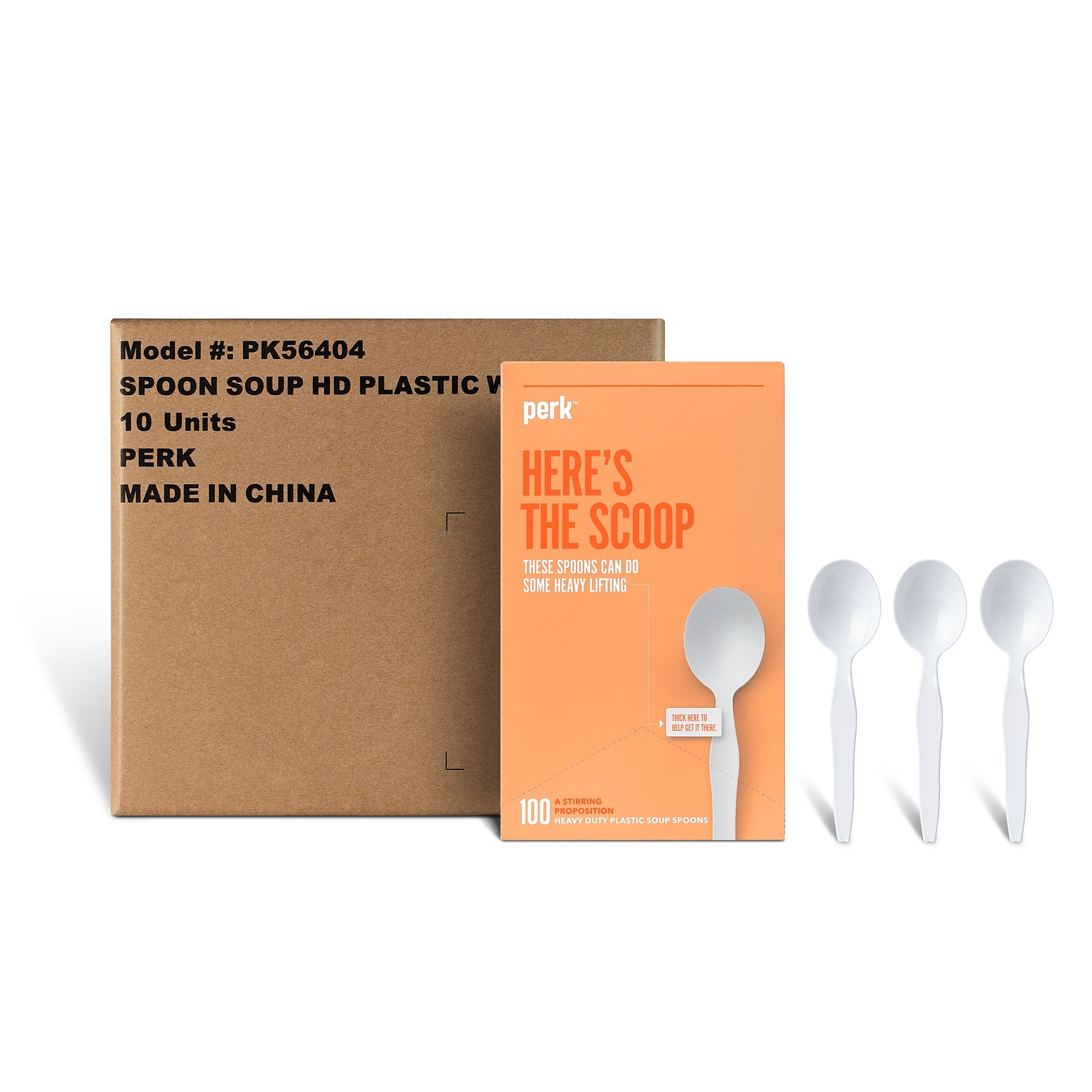 Perk™ Polystyrene Soup Spoon, Heavy-Weight, White, 1000/Carton (PK56404CT)