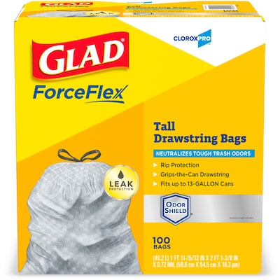 Glad ForceFlex OdorShield 13 Gallon Kitchen Trash Bag, 23.75 x