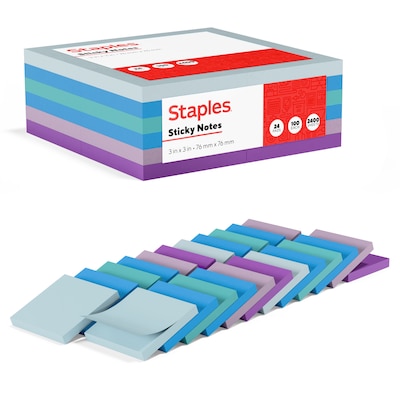 Staples Notes, 3 x 3, Marina Collection, 100 Sheet/Pad, 24 Pads/Pack (S-33WC24)