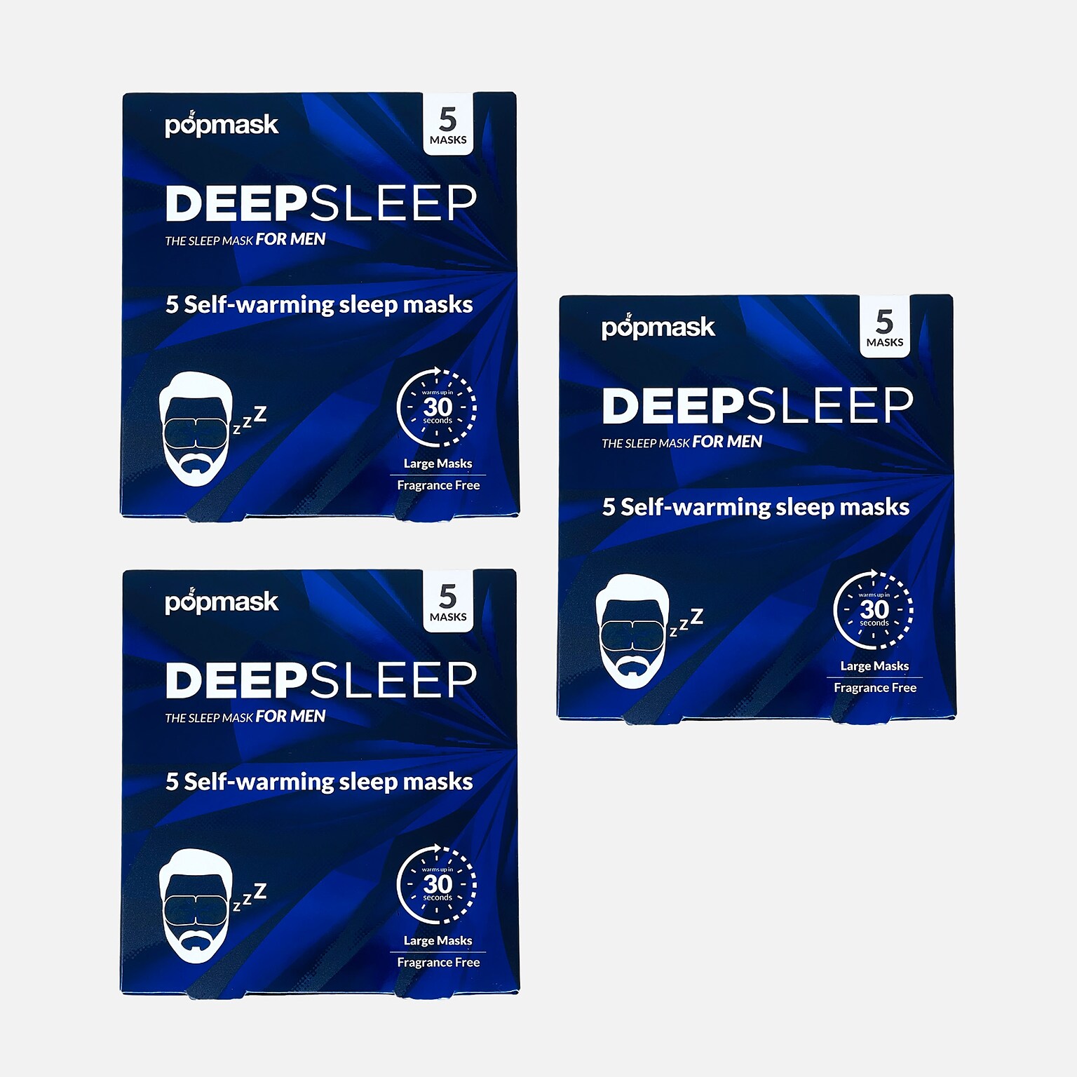 Popmask London Deep Sleep Self Heating Eye Mask 15 Masks, 3 Boxes/5 Pack (15DEE)