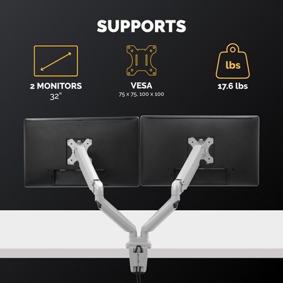 Fellowes Platinum Series Adjustable Dual Arms, Up to 32" Monitor, Silver (8056501)