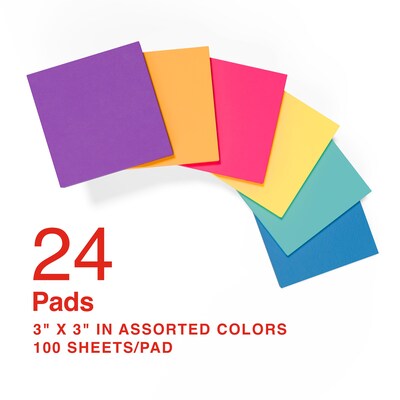 Staples Notes, 3 x 3, Sorbet Collection, 100 Sheet/Pad, 24 Pads/Pack (S-33BO24)