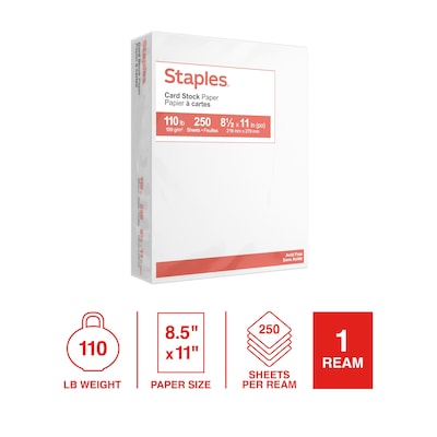 Staples 110 lb. Cardstock Paper, 8.5 x 11, White, 250 Sheets/Pack (49701)