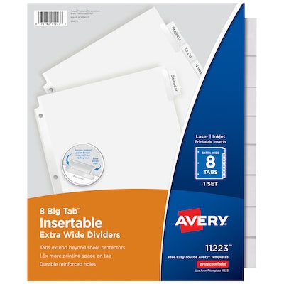 Avery Big Tab Extra-Wide Insertable Paper Dividers, 8 Tab, Clear, Clear Reinforced (11223)